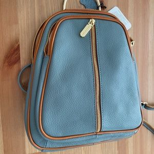 Brand New!! Valentina Italy Genuine Leather Tote Backpack Handbag Blue Brown